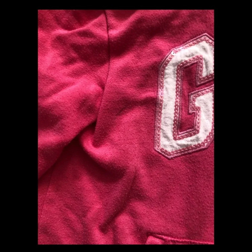 GAP sporty pink zip‎ hoodie white sequin letters sz L
